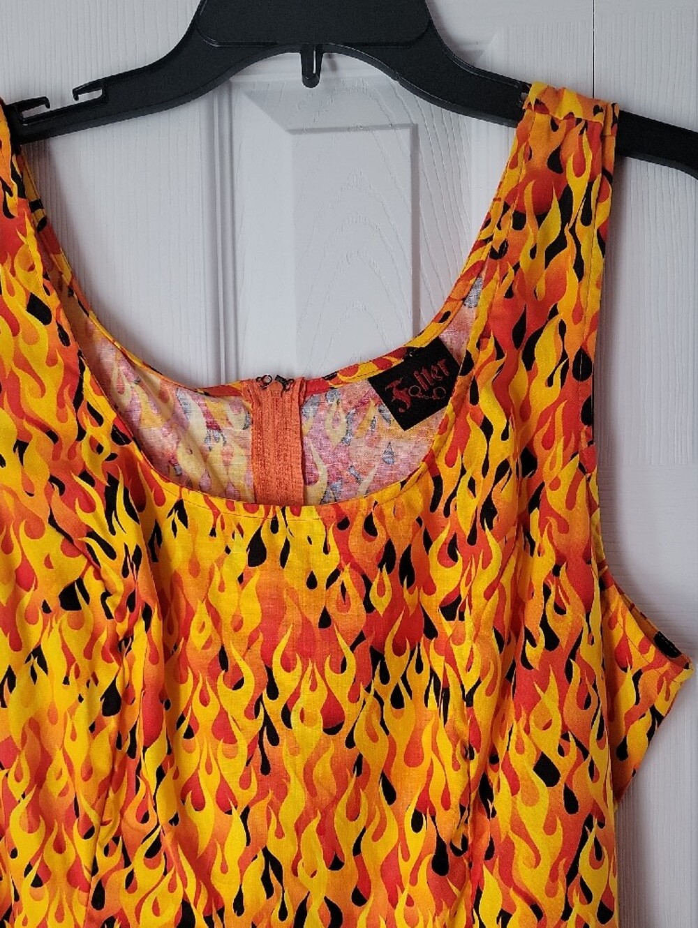 Women's Yellow Flame Print Midi Dress with Pockets!